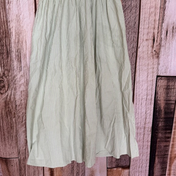 Madewell Smocked Bodice Green Striped Cotton Midi Dress Women's M - Picture 6 of 10